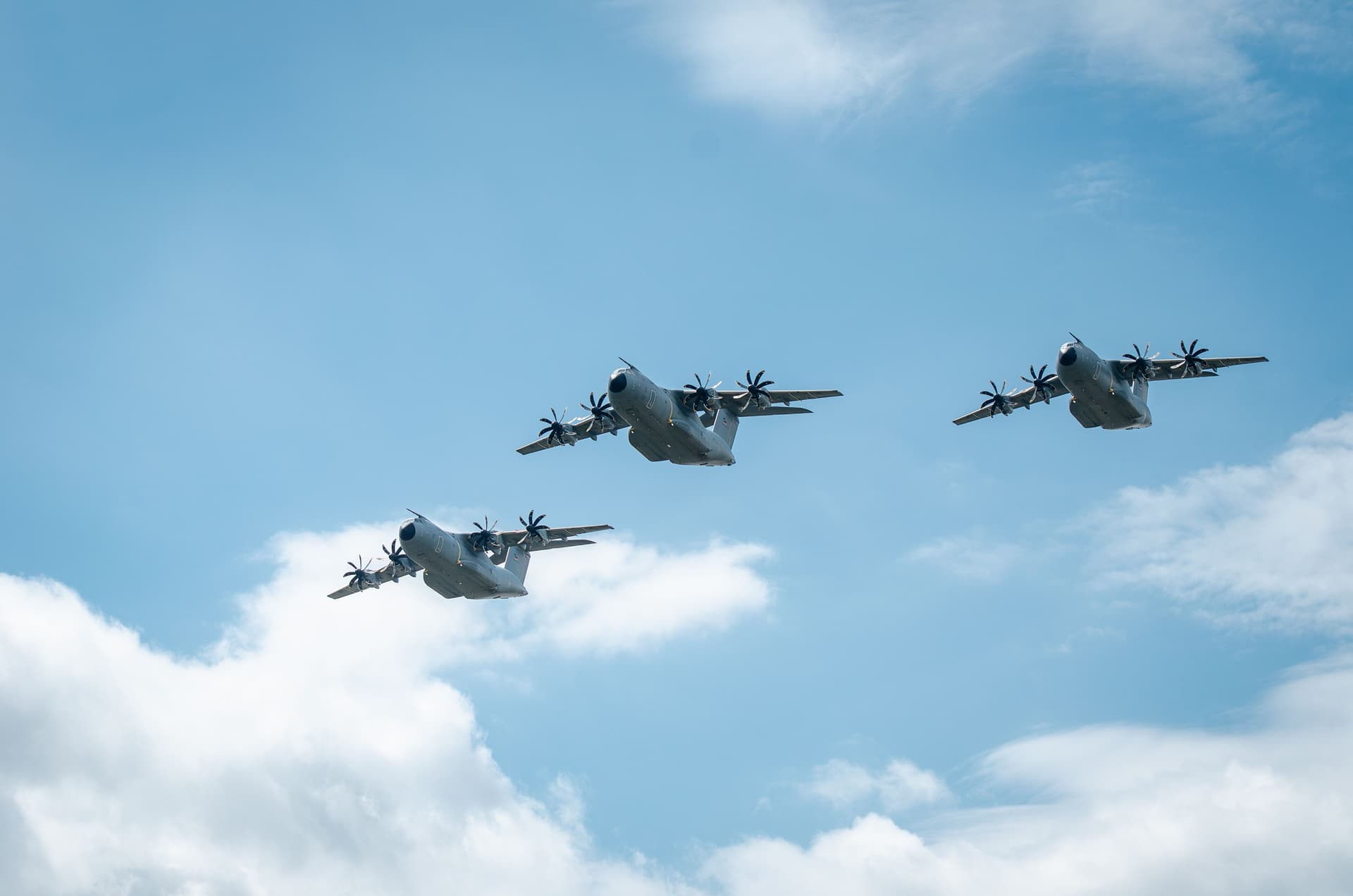 Formation of military transport aircraft in flight