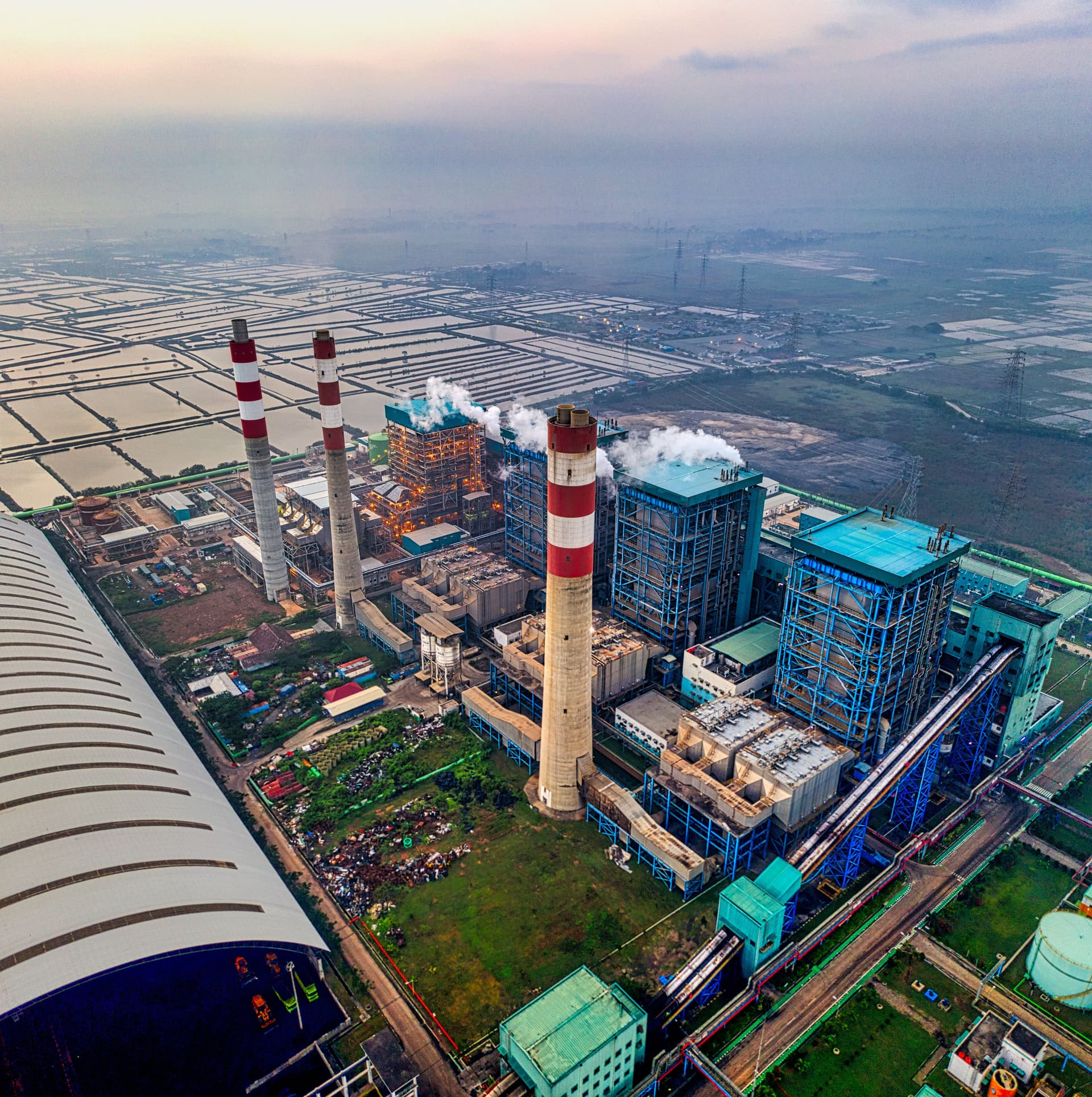 Power plant infrastructure at twilight